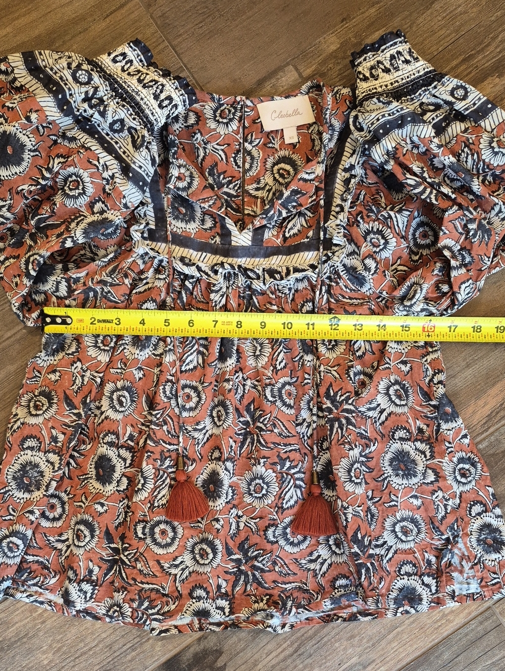 Cleobella Organic Cotton Floral Amy Blouse in Sienna Block Print, XS, NWOT - Picture 10 of 11